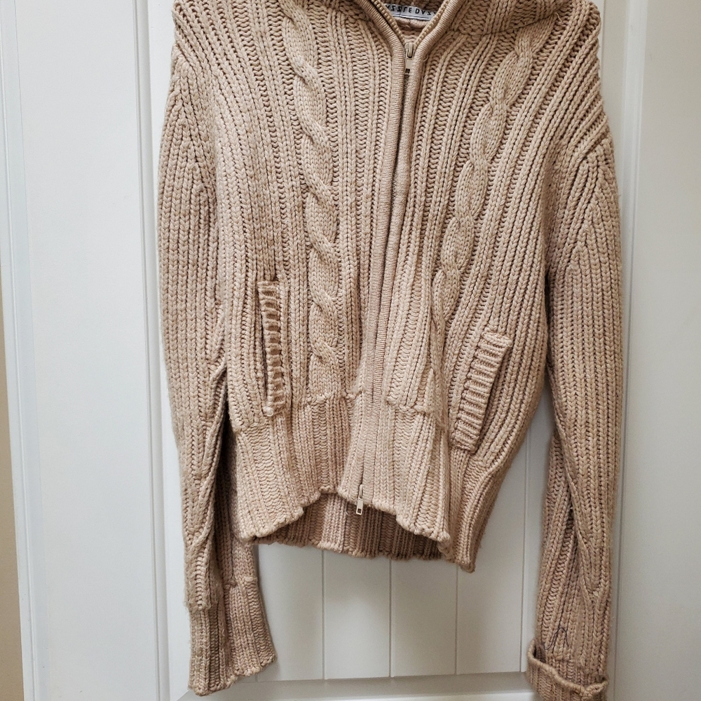 Faux fur hoodie trim sweater jacket